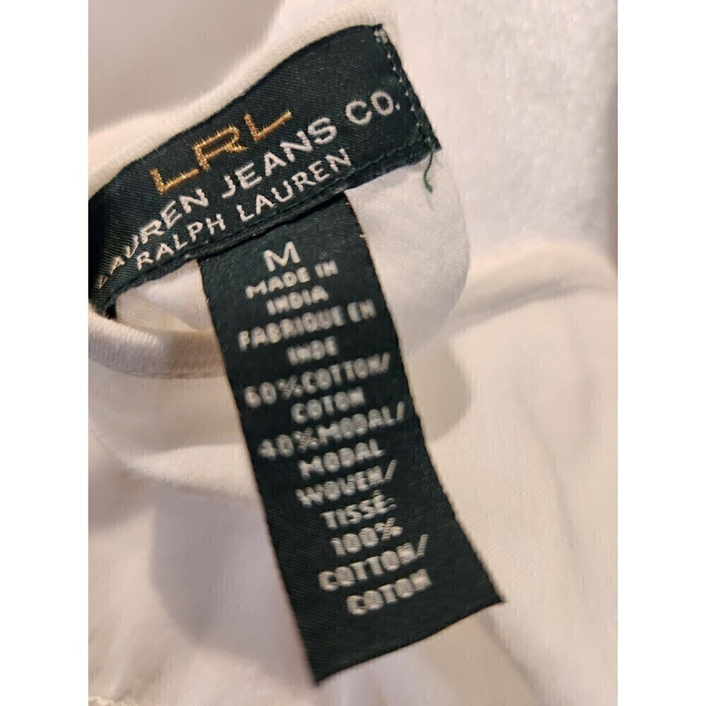 lauren ralph lauren tops Ivory Mixed Media sz m short sleeve euc keyhole front - Picture 6 of 6